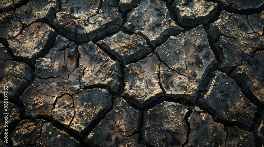 Fototapeta premium Cracked dry earth surface with deep fissures
