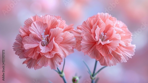 Two pink carnations with blurred background photo