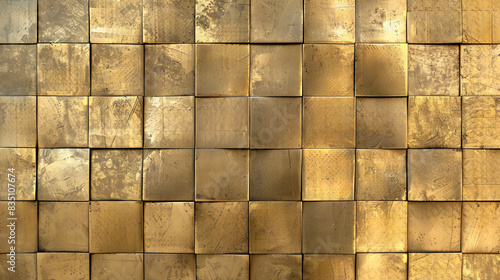 Golden textured metal tiles background photo