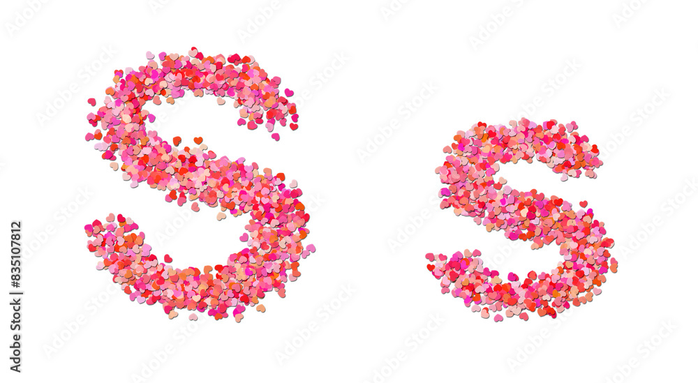 letter S made of red hearts. Heart shapes alphabet.