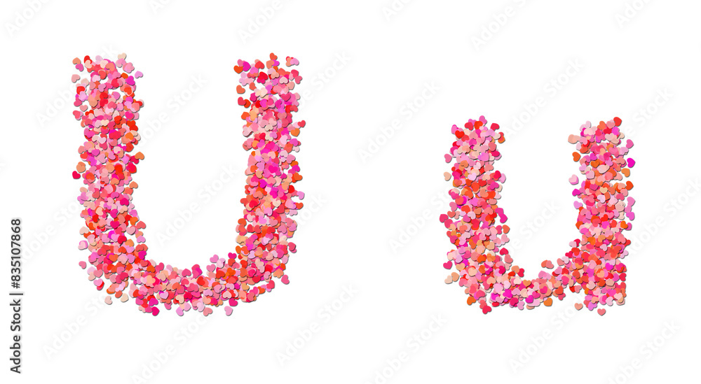 letter U made of red hearts. Heart shapes alphabet. letter U made of red hearts. Heart shapes alphabet.