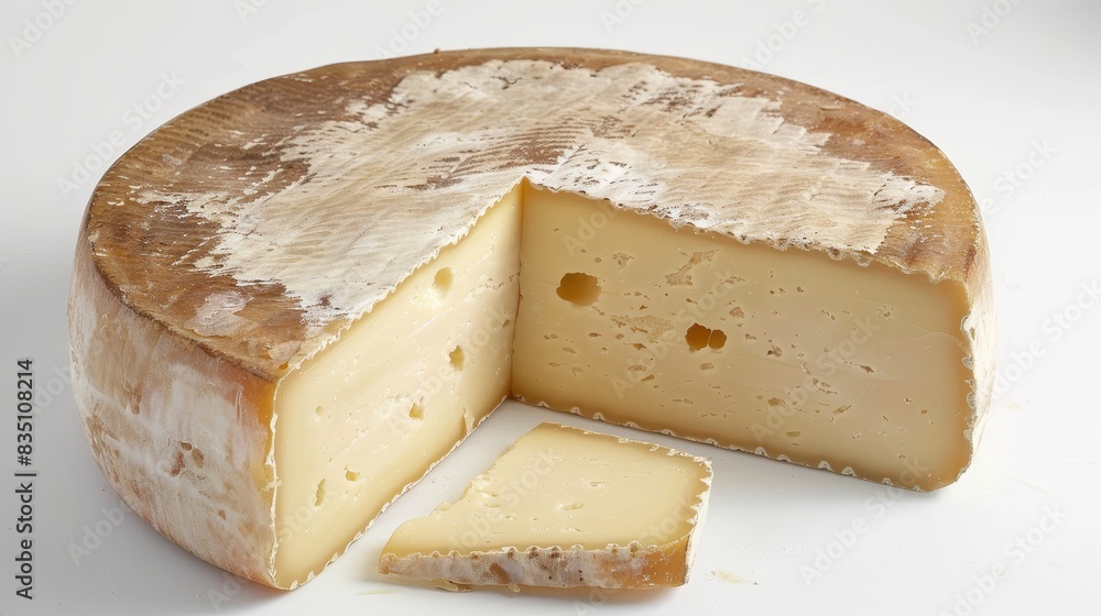 A slice of cheese is cut in half and placed on a white background A slice of cheese is cut in half and placed on a white background