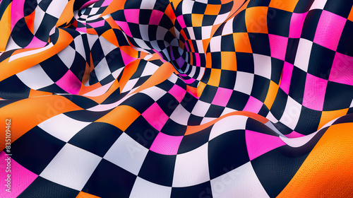 Colorful abstract painting with dynamic checkerboard pattern
