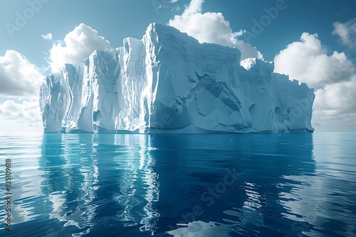 Majestic Floating Iceberg Reflecting in Serene Ocean Waters Under Cloudy Blue Sky