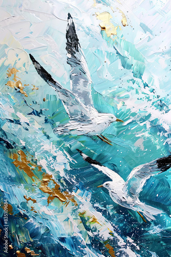 Luxury wall art. Oil Painting of two seagulls flying