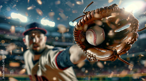 Stunning photo of a baseball player catching a baseball ball with a baseball glove