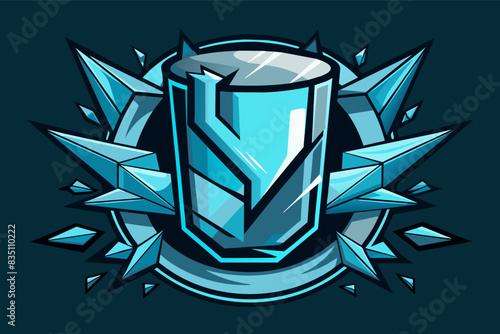 a blue glass with a shattered design on it, Glass logo with a shattered look