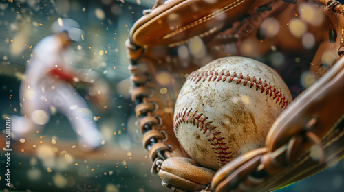 Stunning photo of a baseball player catching a baseball ball with a baseball glove