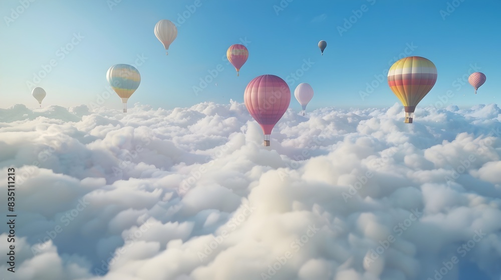 Naklejka premium Picturesque Hot Air Balloons Floating in Ethereal Skyscape