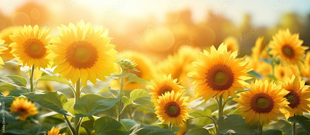 Obraz premium In spring, the park bursts with blooming sunflowers, creating a vibrant scene for a copy space image.