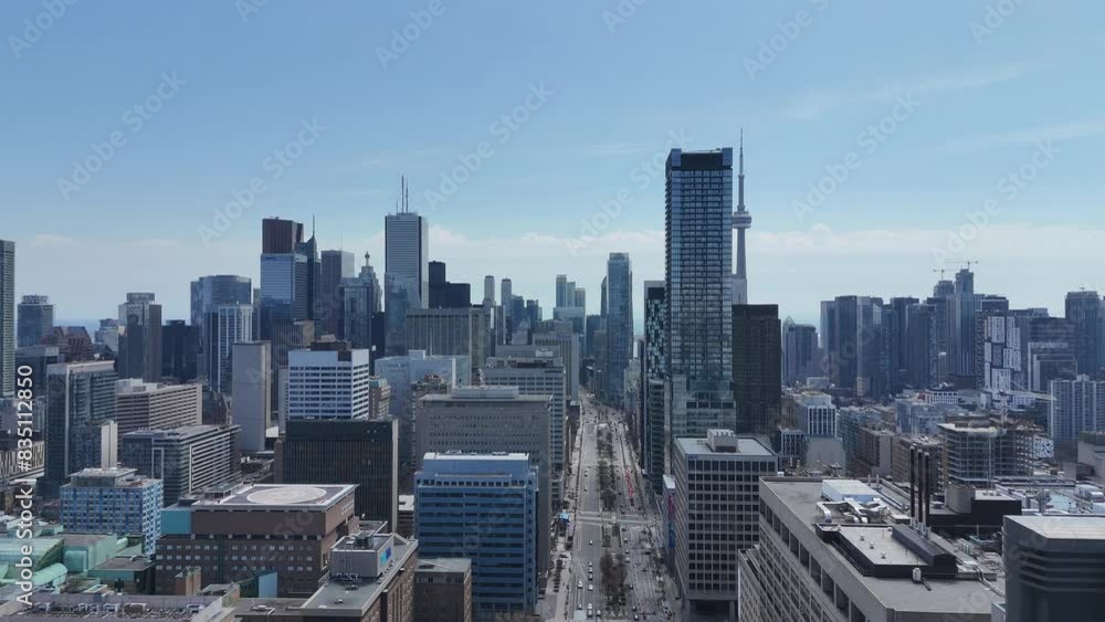 Flight over the city of Toronto Canada aerial view - TORONTO, CANADA NORTH AMERICA - APRIL 17, 2024 Flight over the city of Toronto Canada aerial view - TORONTO, CANADA NORTH AMERICA - APRIL 17, 2024