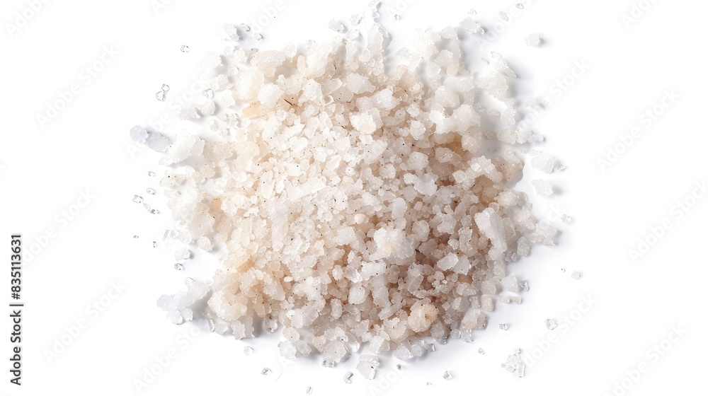 Top view of a pile of natural salt on a white background Top view of a pile of natural salt on a white background
