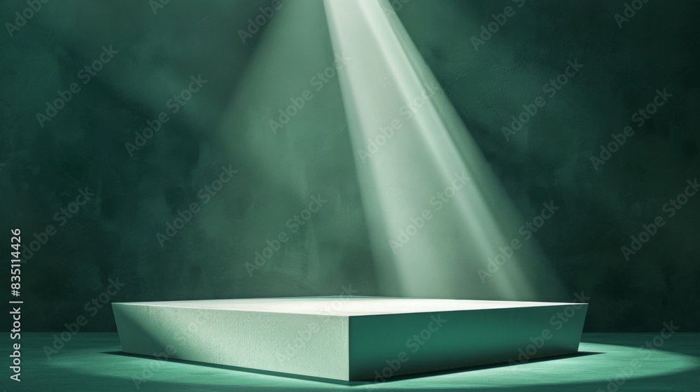 A bright spotlight shines down on an empty, rectangular pillar set against a dark background, casting a dramatic mood in the evening. A bright spotlight shines down on an empty, rectangular pillar set against a dark background, casting a dramatic mood in the evening.