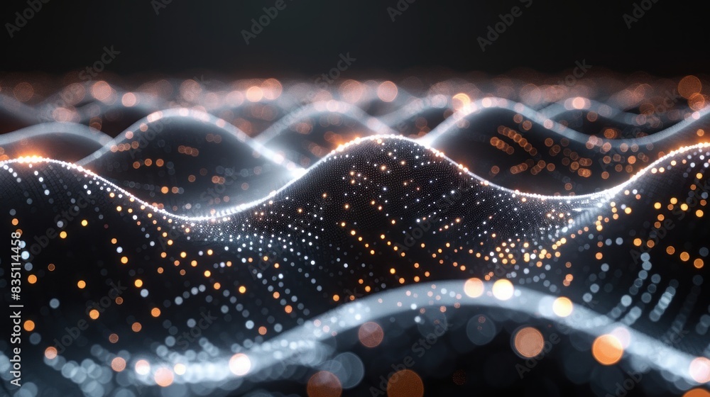 Wave with interweaving of dots and lines. Network connection structure. Abstract technology background. Wave with interweaving of dots and lines. Network connection structure. Abstract technology background.