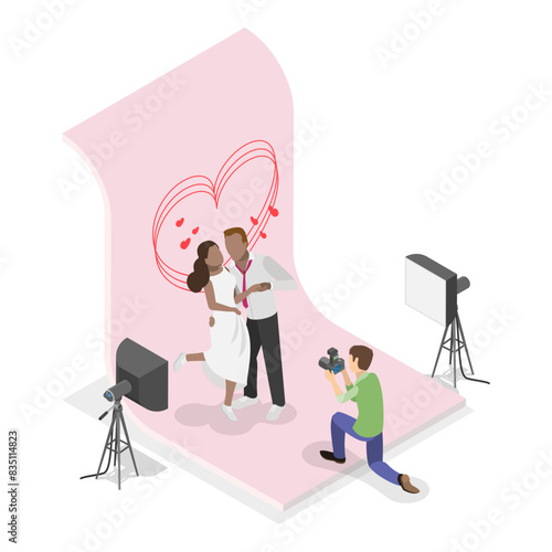 3D Isometric Flat Vector Illustration of Photo Studio, Photographing Models During Photo Session. Item 4