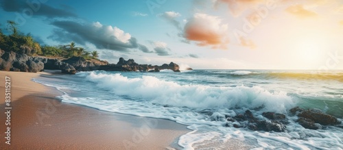 Sunset on the beach shore w...