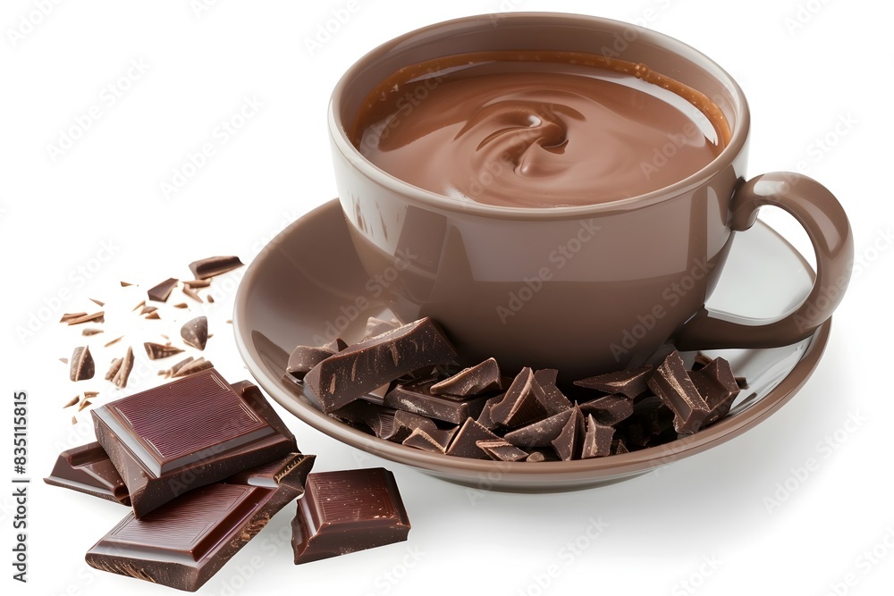Creamy Chocolate Beverage in Ceramic Mug on White Background Creamy Chocolate Beverage in Ceramic Mug on White Background