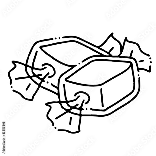 Illustration au trait noir de caramels au beurre salé