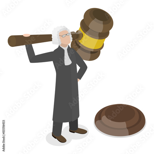 3D Isometric Flat Illustration of Law and Justice, Judge and Lawyer Characters. Item 1