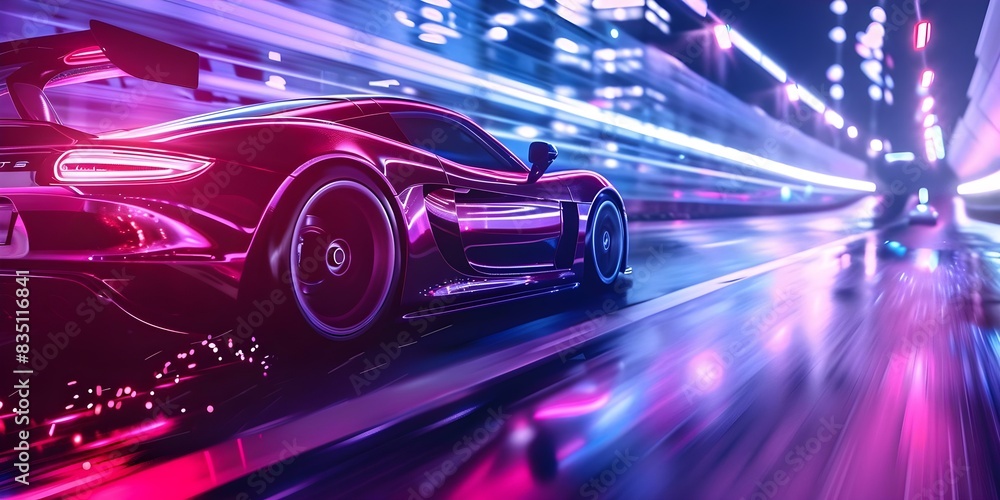 Highspeed 3D car racing game with night cityscape and VFX editing. Concept Car Racing, Highspeed, 3D, Night Cityscape, VFX Editing