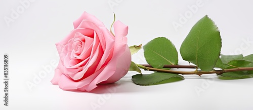 A pink rose displayed on a ...