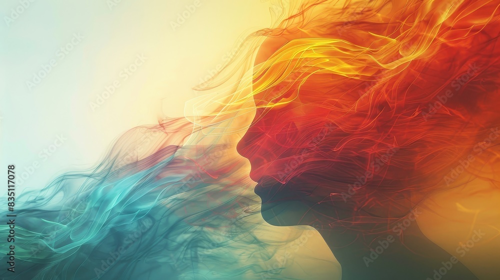 An abstract depiction of energy waves flowing around a person, illustrating the concept of aura colors and their meanings. An abstract depiction of energy waves flowing around a person, illustrating the concept of aura colors and their meanings.