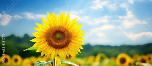 Vivid nature of a sunflower plant in a beautiful natural setting with abundant copy space image.