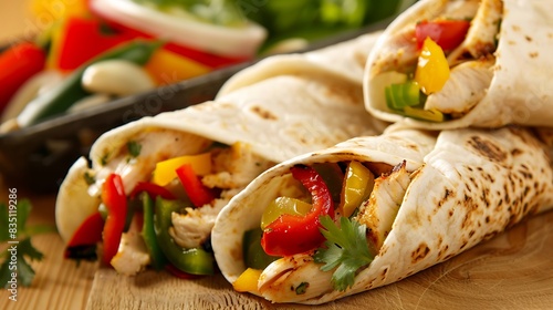 Spicy and colorful: Spicy grilled chicken burritos Along with red, yellow, and green bell peppers, it adds brightness