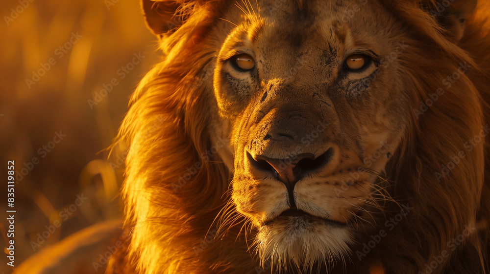 Naklejka premium a lion basking in the sun for International Tiger Day, capturing the majestic beauty and strength of the animal