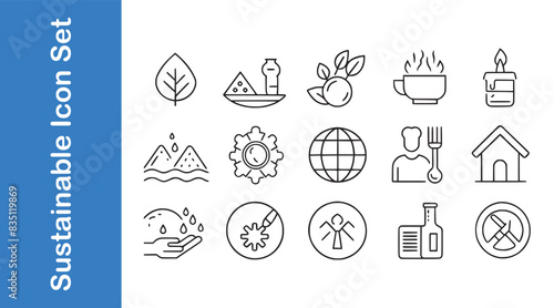 Sustainable gastronomy icon set