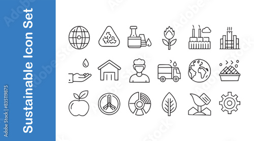 Sustainable gastronomy icon set