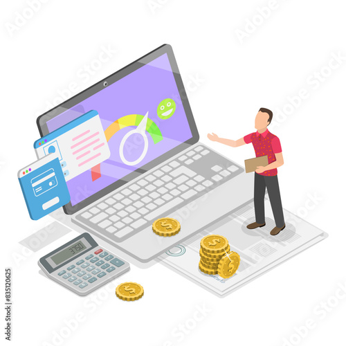 3D Isometric Flat Illustration of Bank Credit, Money Borrowing. Item 2