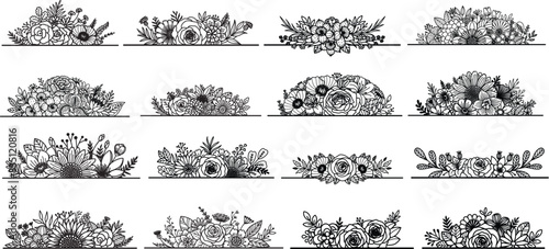 16 hand drawn floral text dividers for design elements ,printing, wedding invitation, card or engraving. Vector illustration. photo