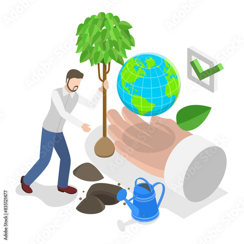 3D Isometric Flat Illustration of CSR - Corporate Social Responsibility, Sustainable and Fair Rights Organization Management. Item 1