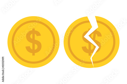 Dollar Coin And Broken Coin Flat