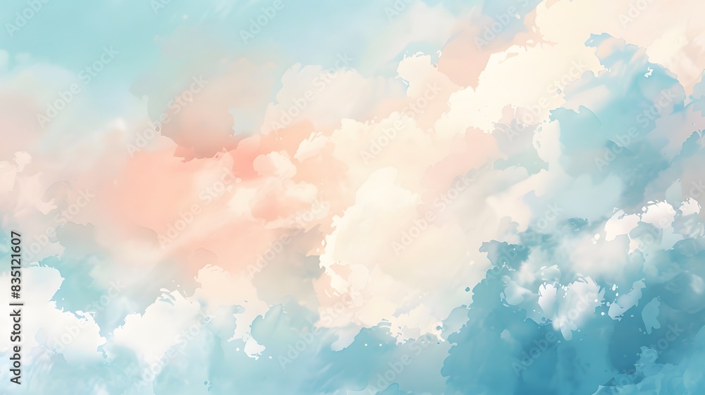 A high-resolution watercolor illustration of ethereal clouds in a calm morning sky. The clouds are painted with soft, wispy brushstrokes in shades of white, light blue, and soft peach. The background A high-resolution watercolor illustration of ethereal clouds in a calm morning sky. The clouds are painted with soft, wispy brushstrokes in shades of white, light blue, and soft peach. The background