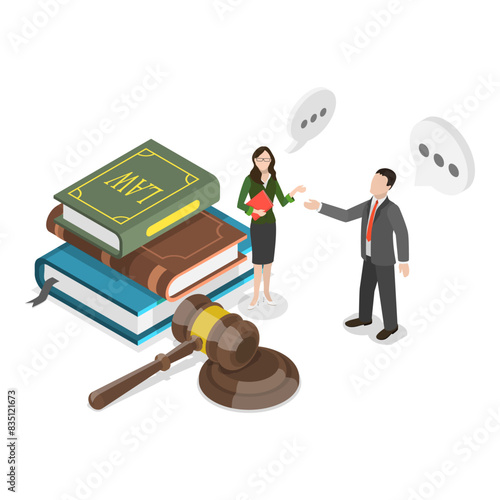 3D Isometric Flat Illustration of Law And Justice, Legal Advice and Attorney Service. Item 1 © TarikVision