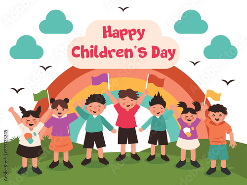 Hand drawn flat world children's day illustration background