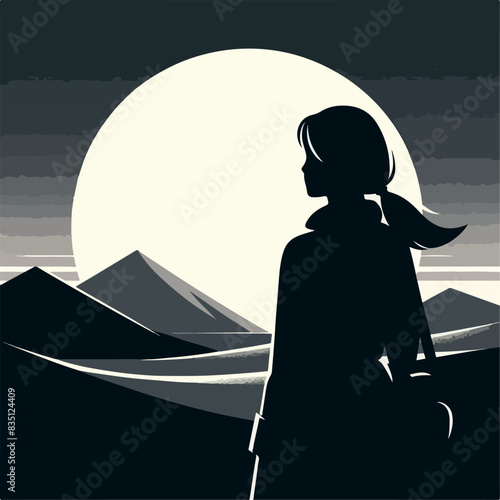 vector silluet woman is looking at the view