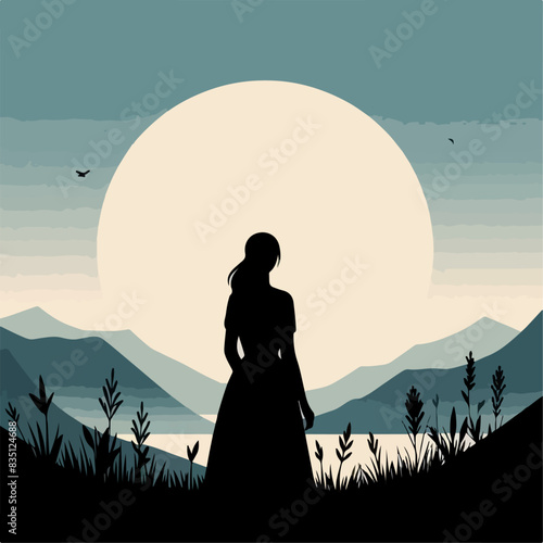 vector silluet woman is looking at the view
