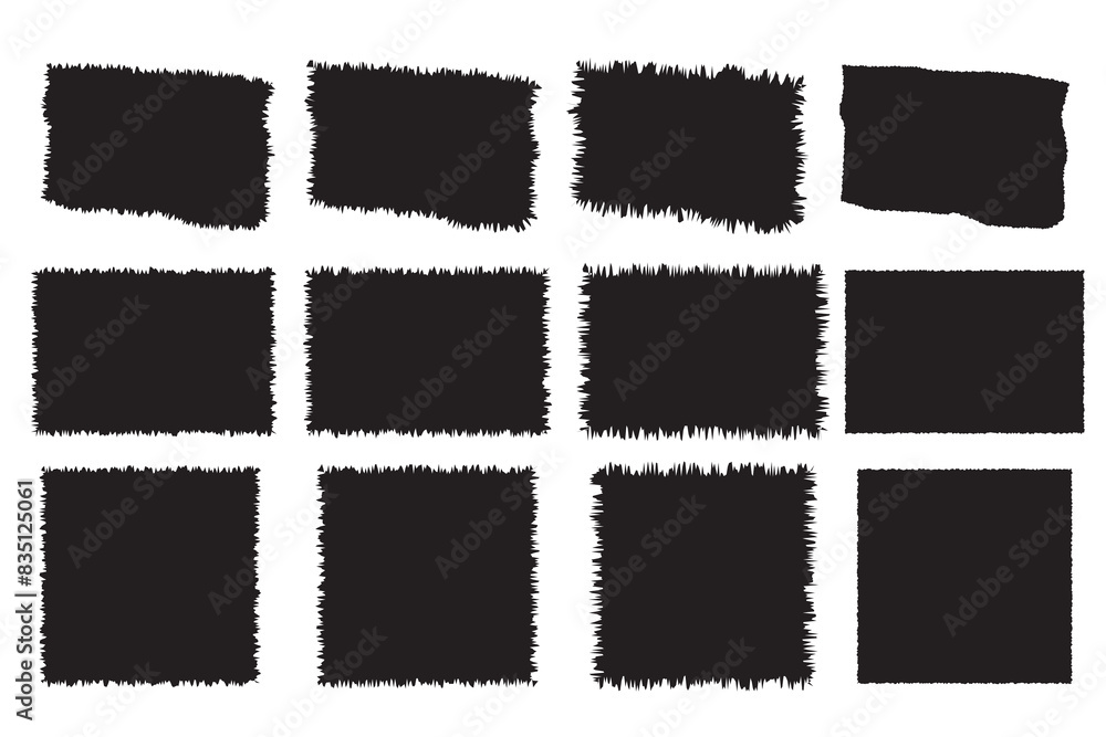 Set of torn paper frames. Jagged rectangles collection. Black grunge elements, shapes. Vector Papers silhouettes isolated on white background. Set of torn paper frames. Jagged rectangles collection. Black grunge elements, shapes. Vector Papers silhouettes isolated on white background.