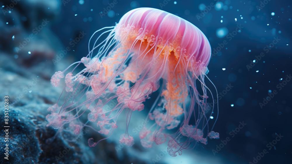Serene jellyfish with delicate tentacles in a marine setting
Serene jellyfish with delicate tentacles in a marine setting