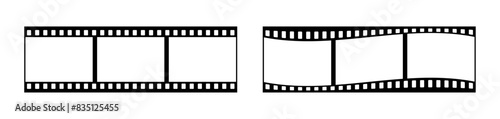 35mm film strip vector design with 3 frames on white background. Black film reel symbol illustration to use for photography, television, cinema, photo frame.