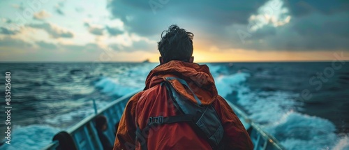  Migrant boat in Mediterranean Sea with refugees. 