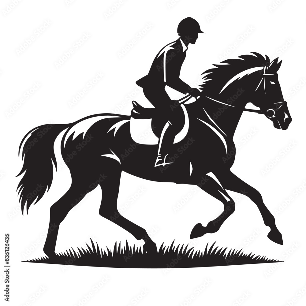 Man Riding Horse Running on Grass Vector Man Riding Horse Running on Grass Vector