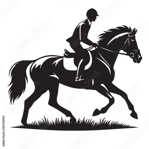 Man Riding Horse Running on Grass Vector