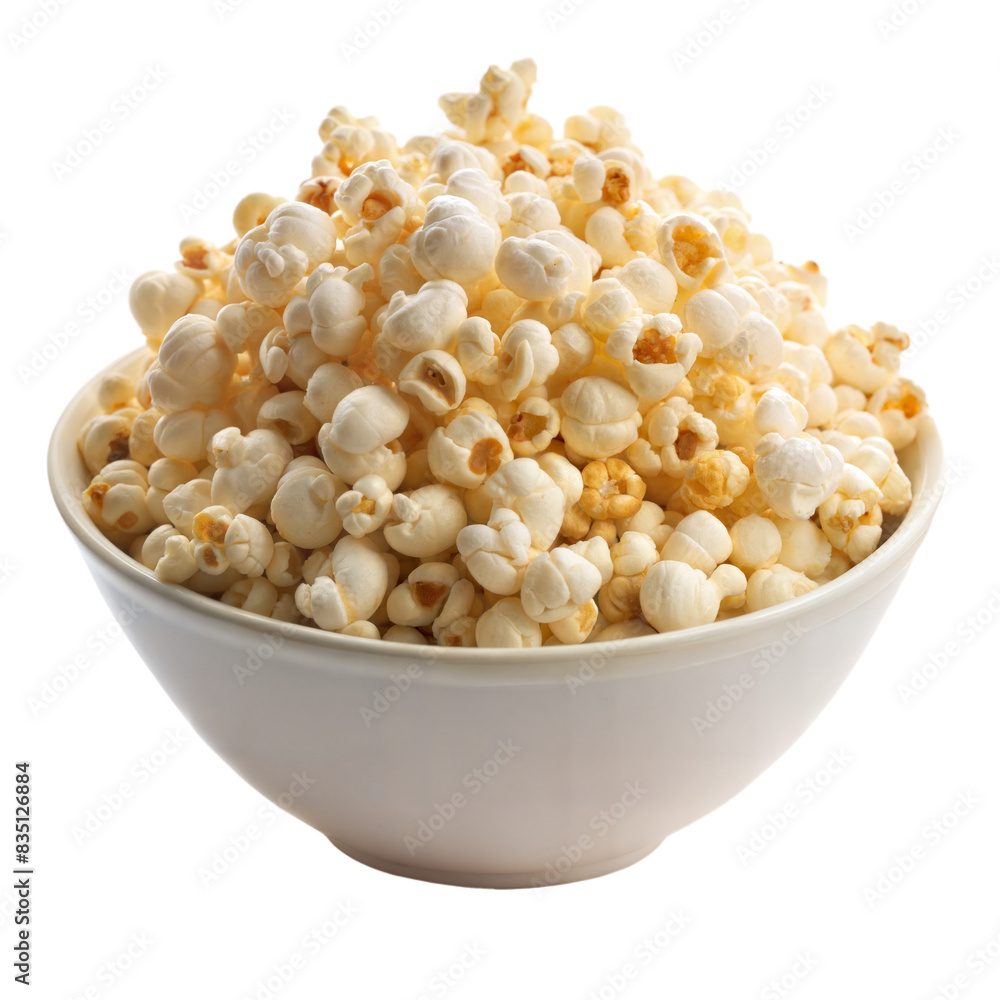 A white bowl filled with freshly popped buttery popcorn A white bowl filled with freshly popped buttery popcorn