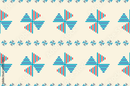 Abstract ethnic seamless pattern in tribal.Ikat textile texture in native American,Mexican,African, mediterranean style.Nordic geometric folk art background.Beautiful boho design for print decor.No Ai