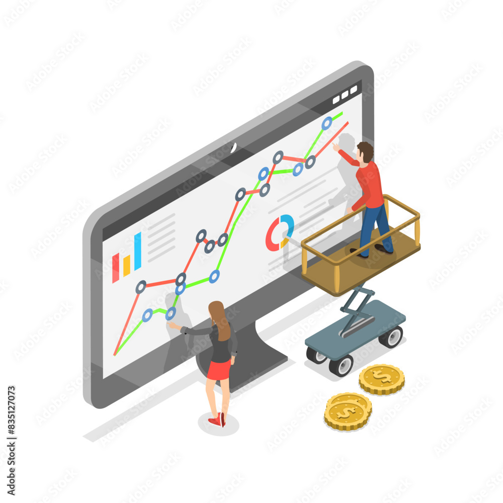 3D Isometric Flat Illustration of Financial Investment, Financial Analysis and Stock Market. Item 1 3D Isometric Flat Illustration of Financial Investment, Financial Analysis and Stock Market. Item 1