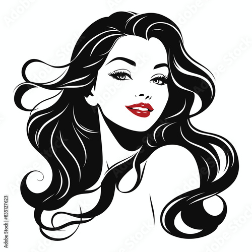 Elegant Woman Silhouette Illustration Flowing Hair Beauty Logo